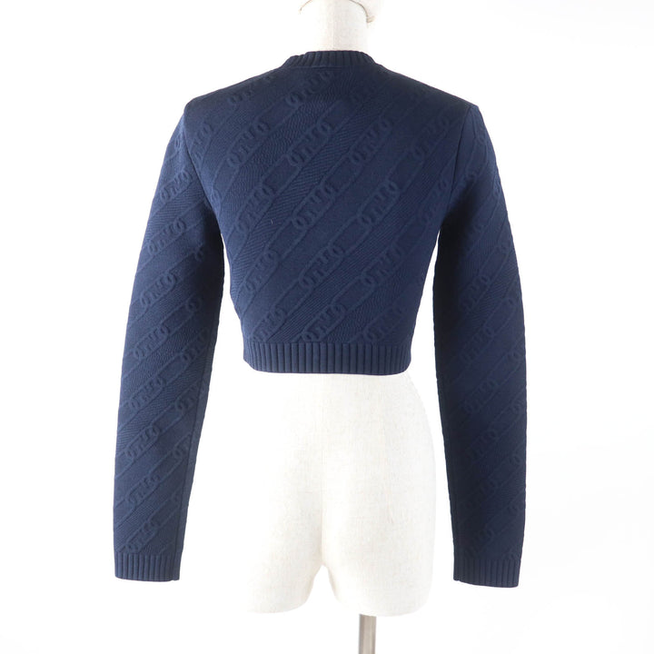 Pristine FENDI knit FF logo Crew neck Cropped length Long sleeves Navy Women 40 FZX831