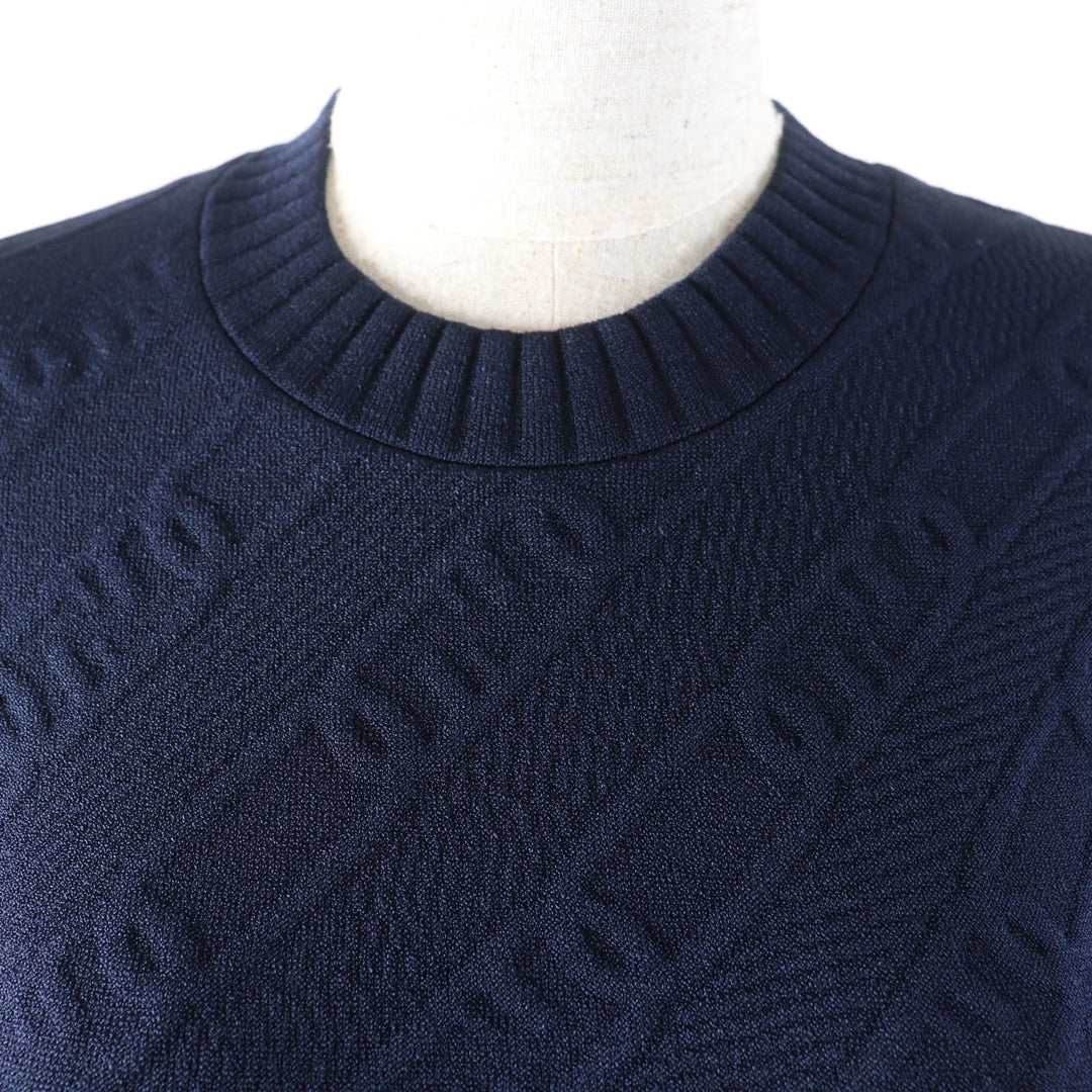 Pristine FENDI knit FF logo Crew neck Cropped length Long sleeves Navy Women 40 FZX831