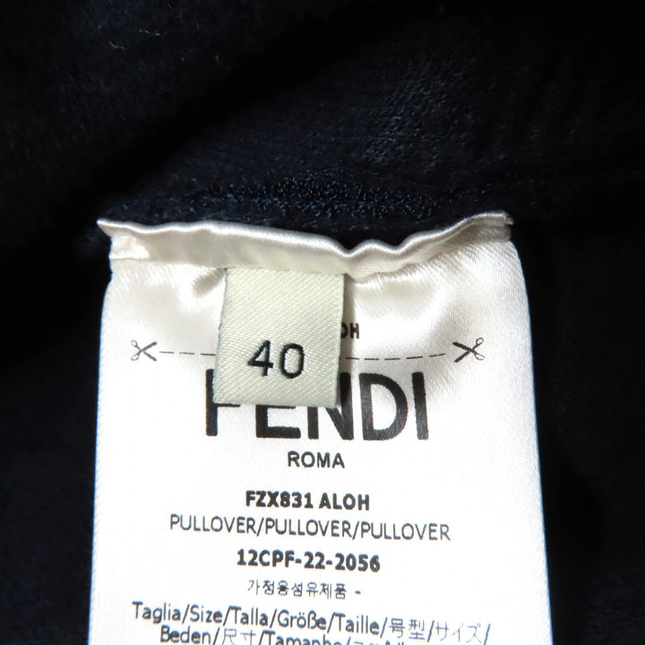 Pristine FENDI knit FF logo Crew neck Cropped length Long sleeves Navy Women 40 FZX831