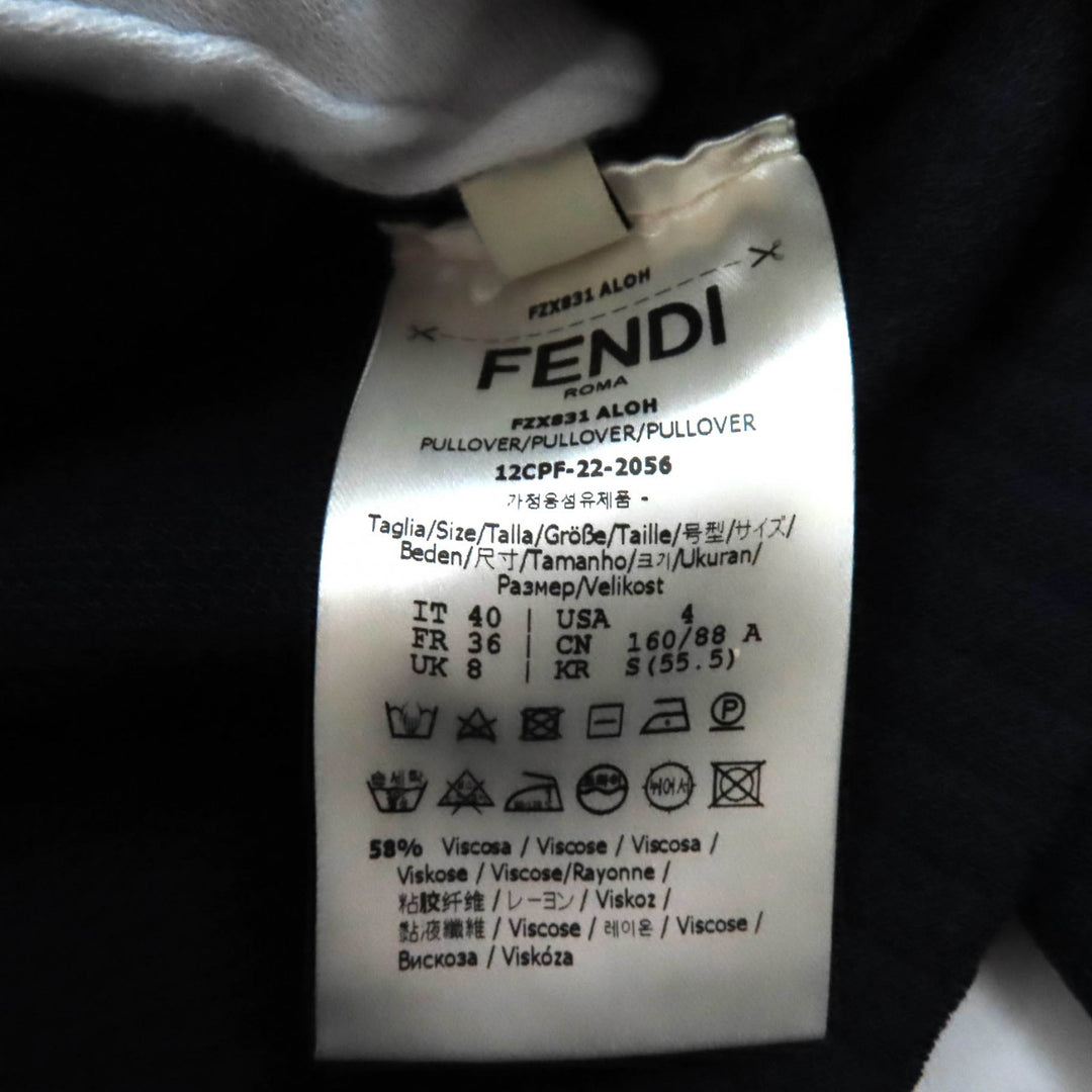 Pristine FENDI knit FF logo Crew neck Cropped length Long sleeves Navy Women 40