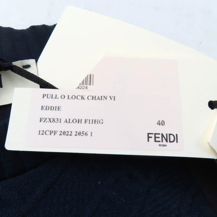 Pristine FENDI knit FF logo Crew neck Cropped length Long sleeves Navy Women 40