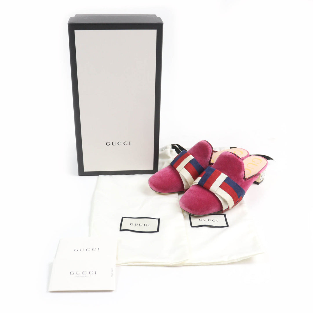 Pristine GUCCI Sandals Square toe velour mules pink Women 35 496562