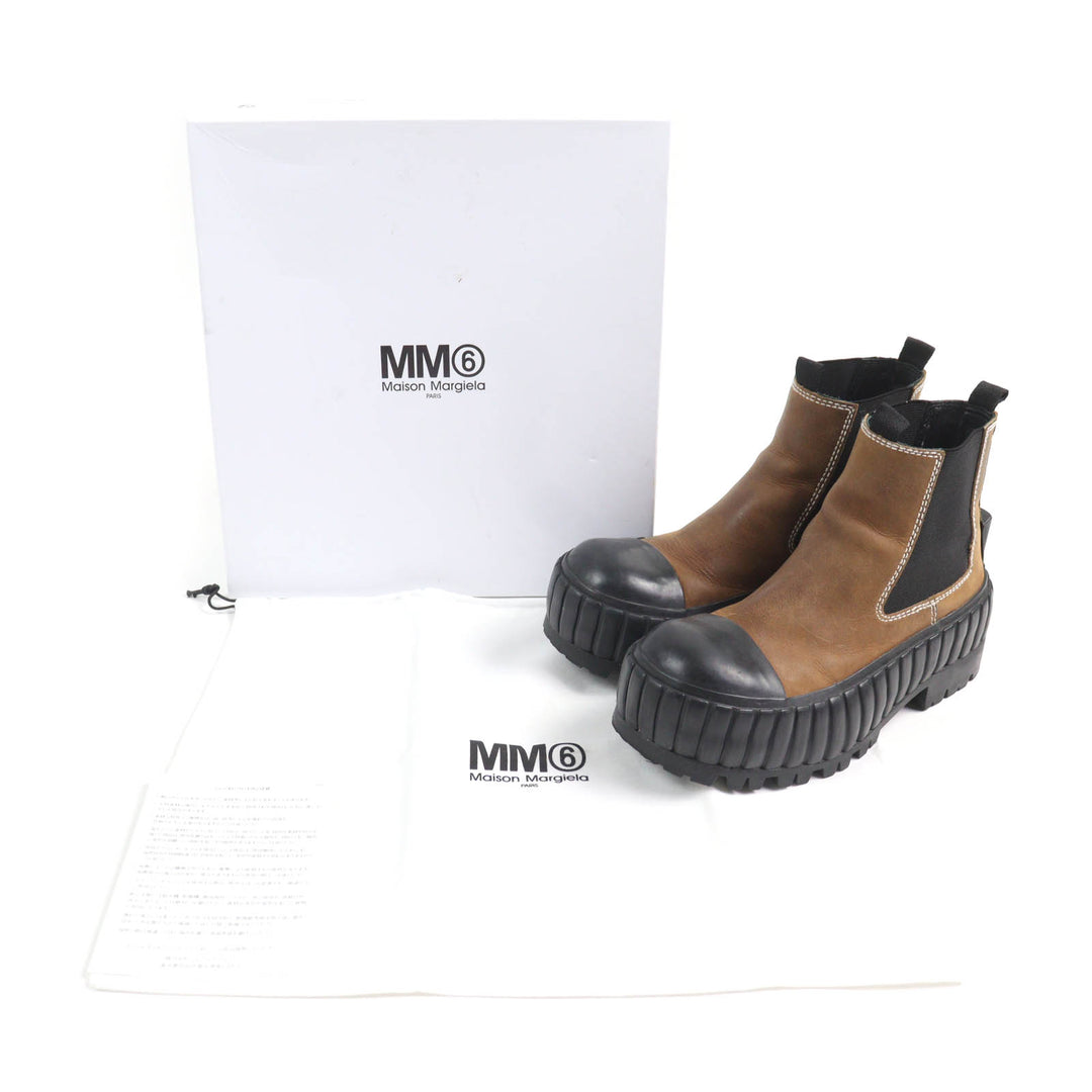 Great MM6 Maison Margiela Ankle boots Contrast stitch Brown leather Women 37