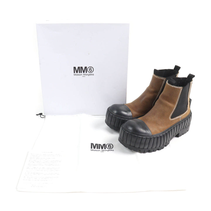 Great MM6 Maison Margiela Ankle boots Contrast stitch Brown leather Women 37