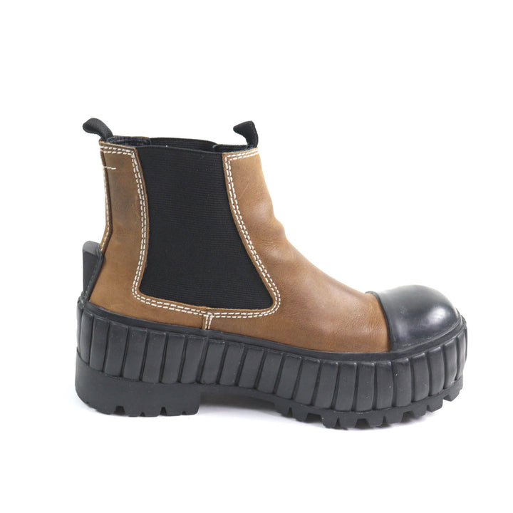 Great MM6 Maison Margiela Ankle boots Contrast stitch Brown leather Women 37