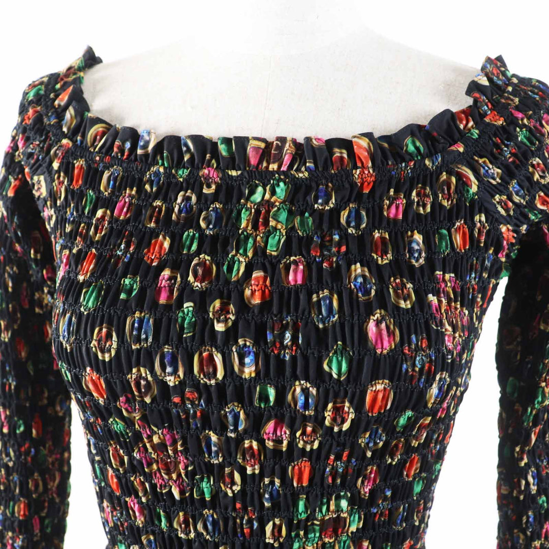 Excellent CHANEL blouse Off-Shoulder Shirring black multi polyester Women 34