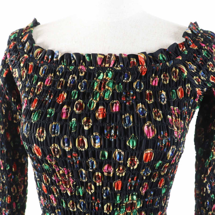 Excellent CHANEL blouse Off-Shoulder Shirring black multi polyester Women 34