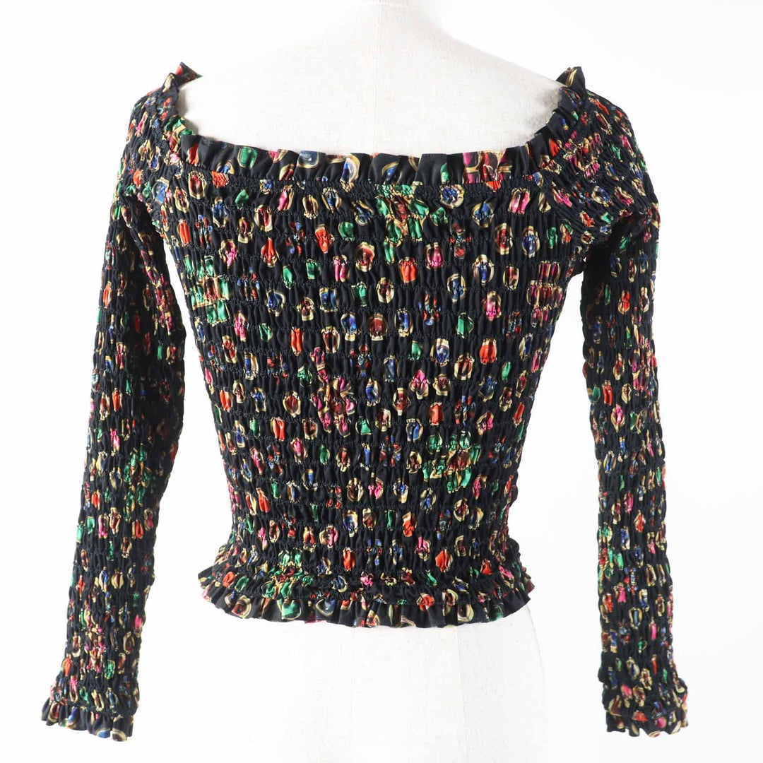 Excellent CHANEL blouse Off-Shoulder Shirring black multi polyester Women 34