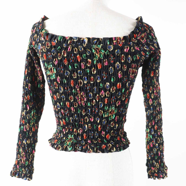 Excellent CHANEL blouse Off-Shoulder Shirring black multi polyester Women 34
