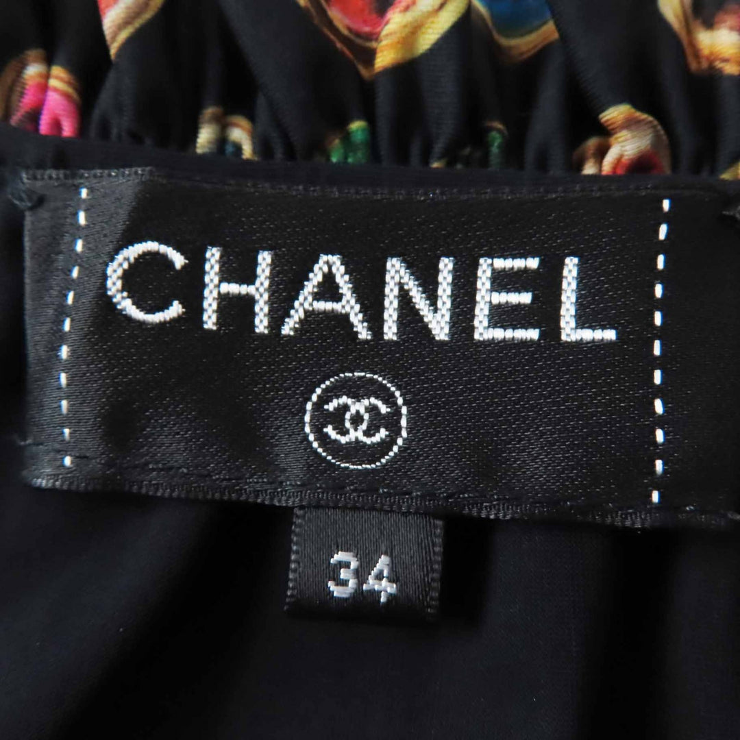 Excellent CHANEL blouse Off-Shoulder Shirring black multi polyester Women 34