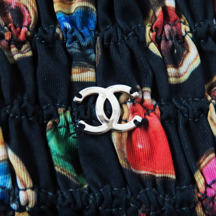 Excellent CHANEL blouse Off-Shoulder Shirring black multi polyester Women 34