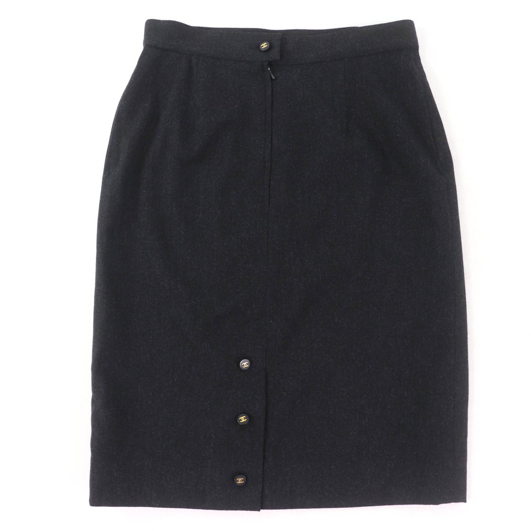 Excellent CHANEL Tight Skirt COCO Mark button included Dark gray Women 38