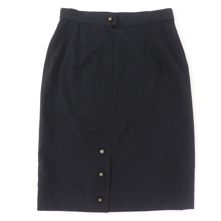 Excellent CHANEL Tight Skirt COCO Mark button included Dark gray Women 38