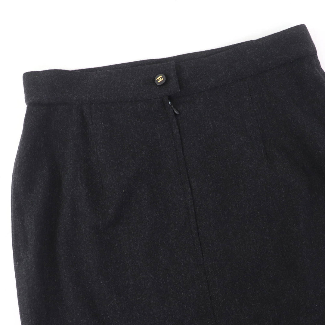 Excellent CHANEL Tight Skirt COCO Mark button included Dark gray Women 38