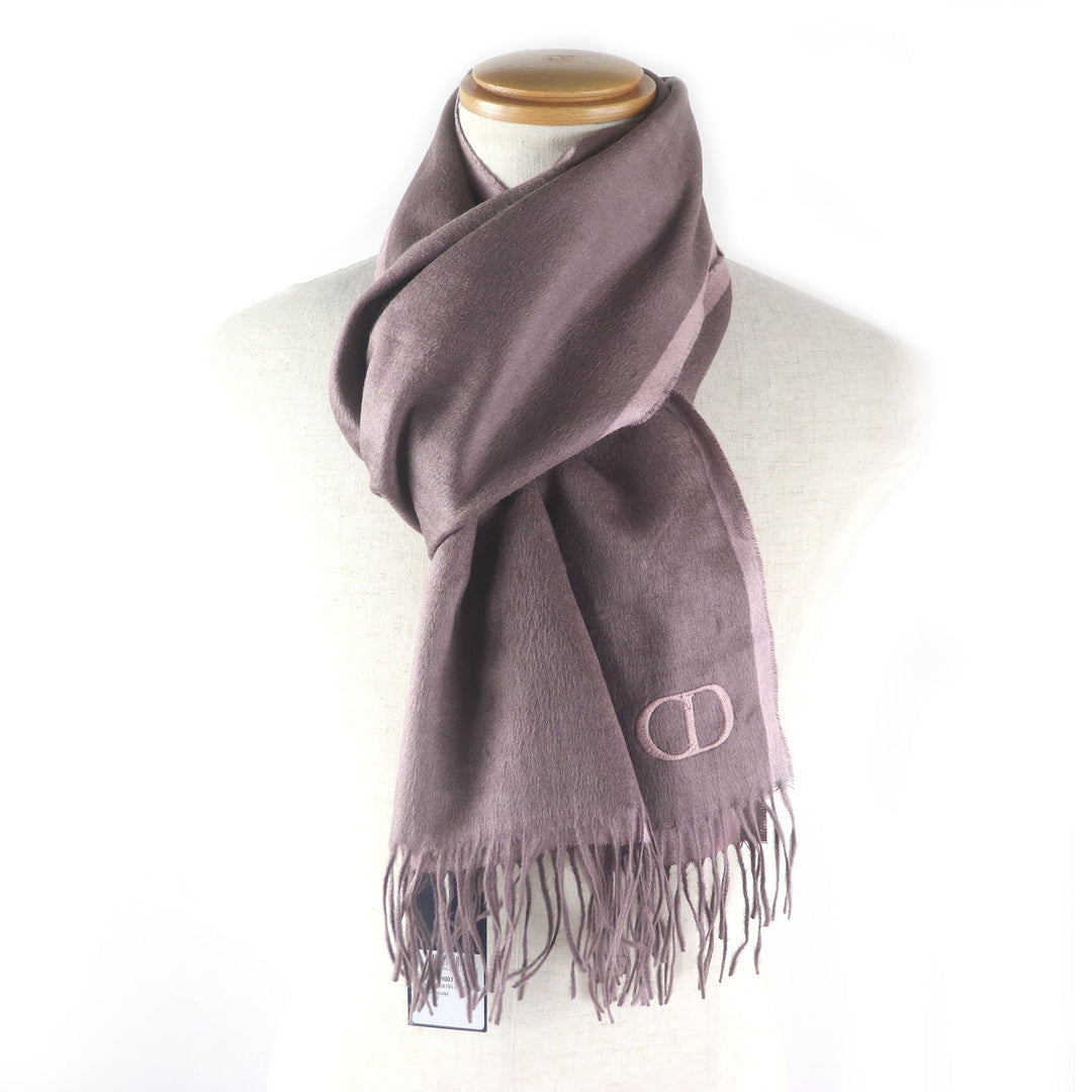 Pristine DIOR Scarf CD logo embroidery fringe Rose Violet silk mens 93C0015DH001