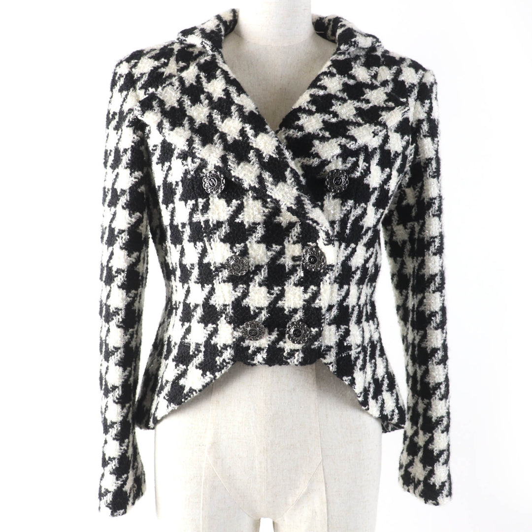 CHANEL Jacket COCO Mark Button Houndstooth Pattern Tweed Women 36 P62358V47832