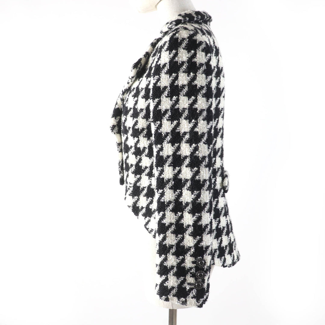 CHANEL Jacket COCO Mark Button Houndstooth Pattern Tweed Women 36 P62358V47832