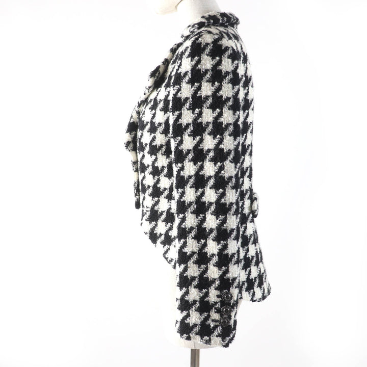 CHANEL Jacket COCO Mark Button Houndstooth Pattern Tweed Women 36 P62358V47832