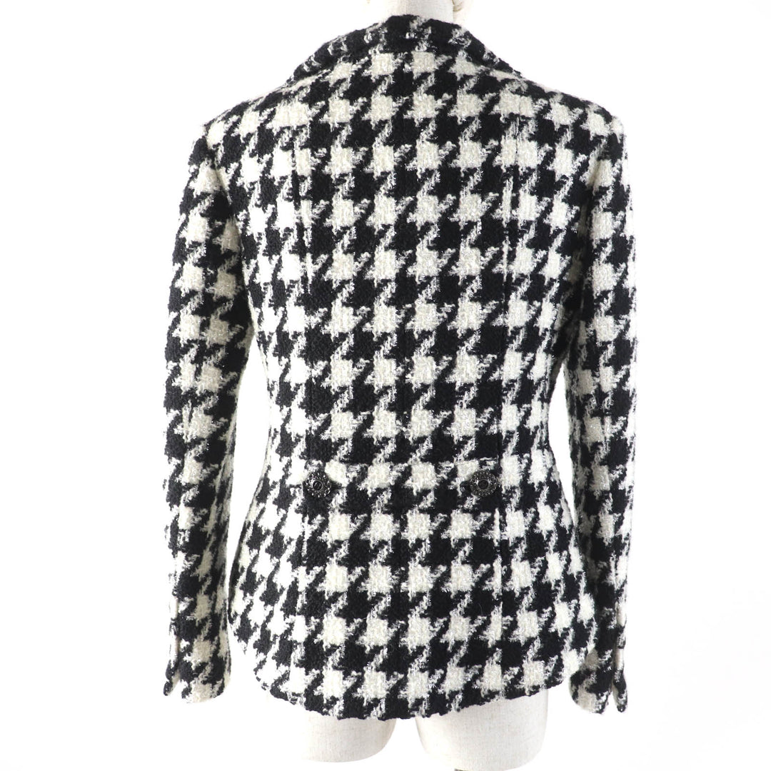 CHANEL Jacket COCO Mark Button Houndstooth Pattern Tweed Women 36 P62358V47832