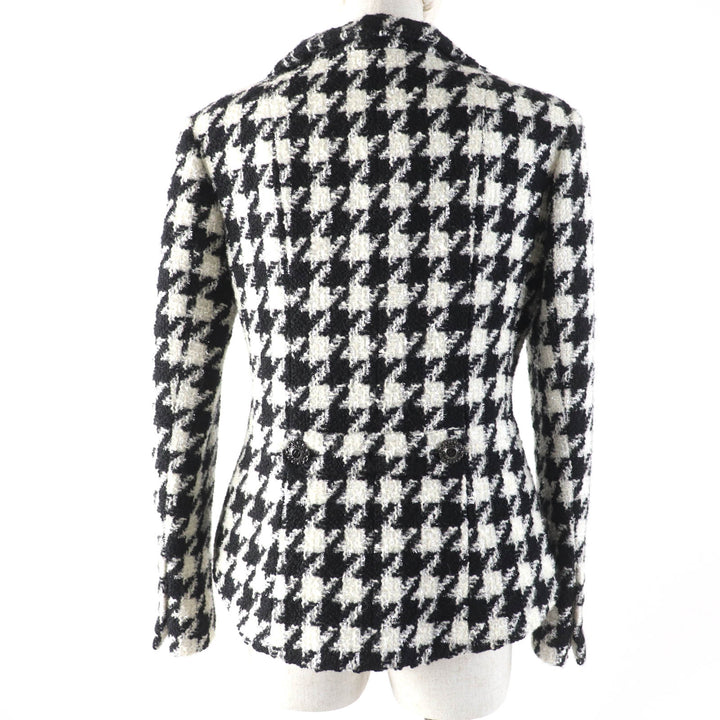 CHANEL Jacket COCO Mark Button Houndstooth Pattern Tweed Women 36 P62358V47832