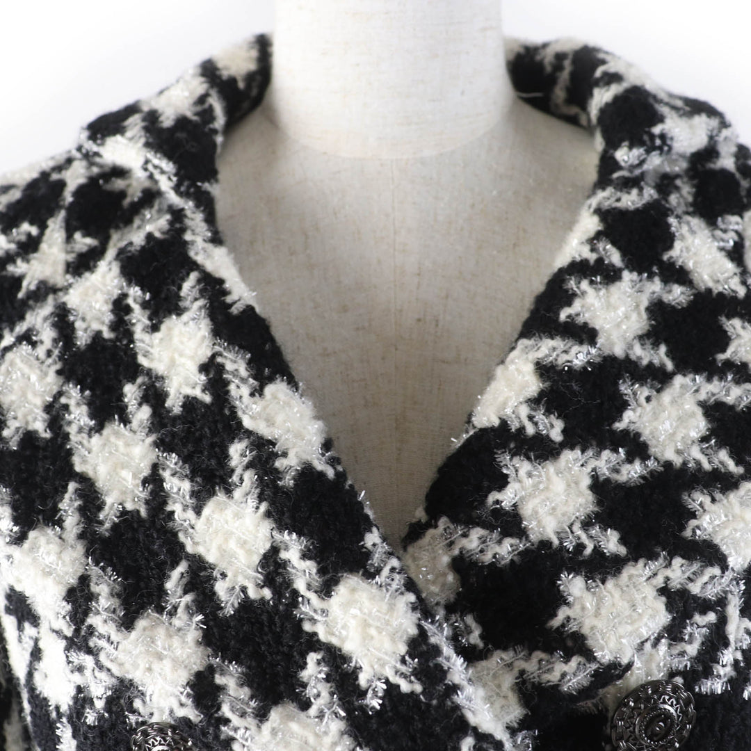 CHANEL Jacket COCO Mark Button Houndstooth Pattern Tweed Women 36 P62358V47832