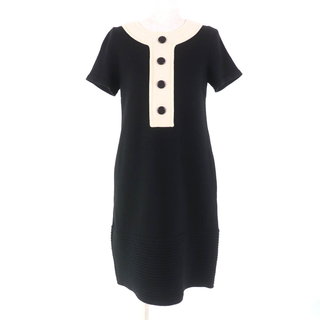 Excellent FOXEY one piece Knit Dress Mini Dress Black Ivory wool Women 40 34932