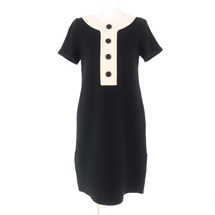 Excellent FOXEY one piece Knit Dress Mini Dress Black Ivory wool Women 40 34932