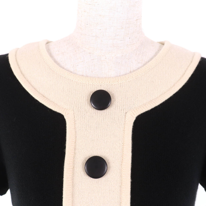 Excellent FOXEY one piece Knit Dress Mini Dress Black Ivory wool Women 40 34932