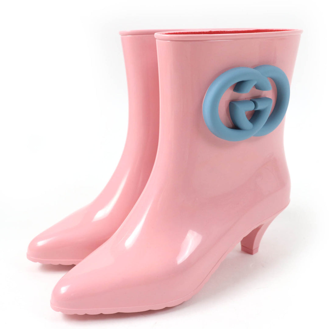 Pristine GUCCI Rain shoes Interlocking G rubber rain boots pink rubber Women