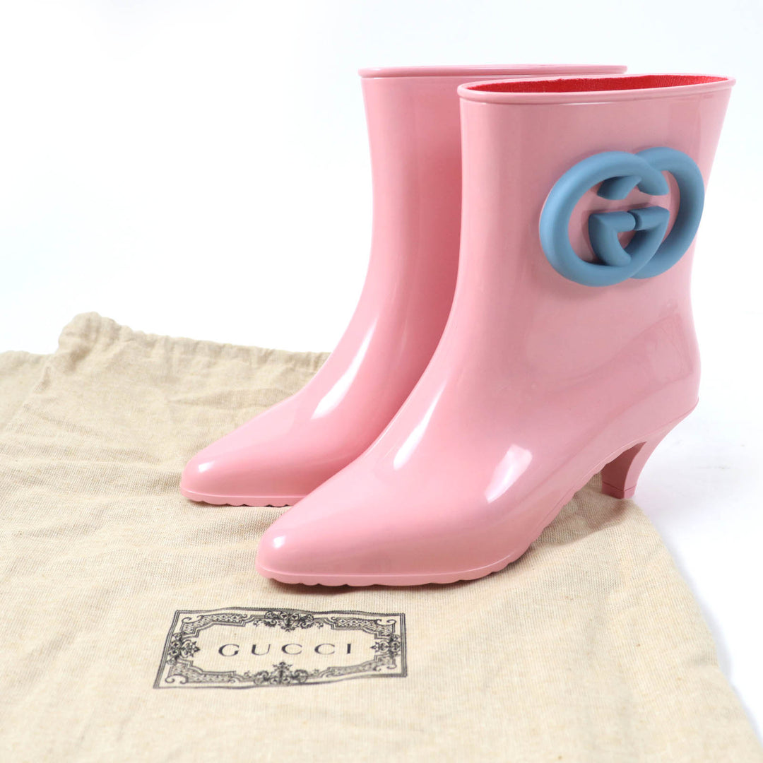Pristine GUCCI Rain shoes Interlocking G rubber rain boots pink rubber Women