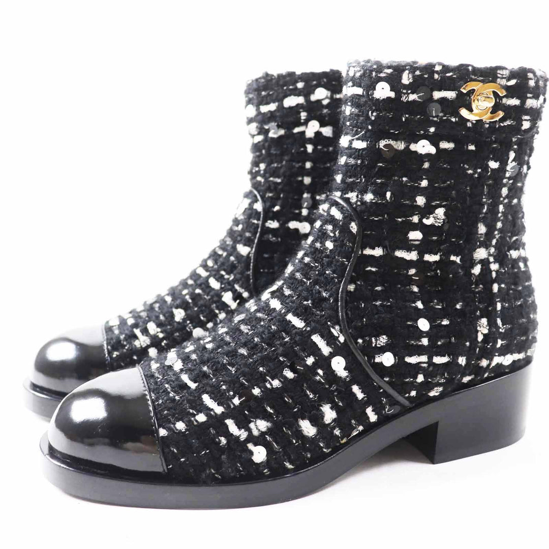 Pristine CHANEL short boots COCO Mark Turnlock with Sequins Women 36 G36763