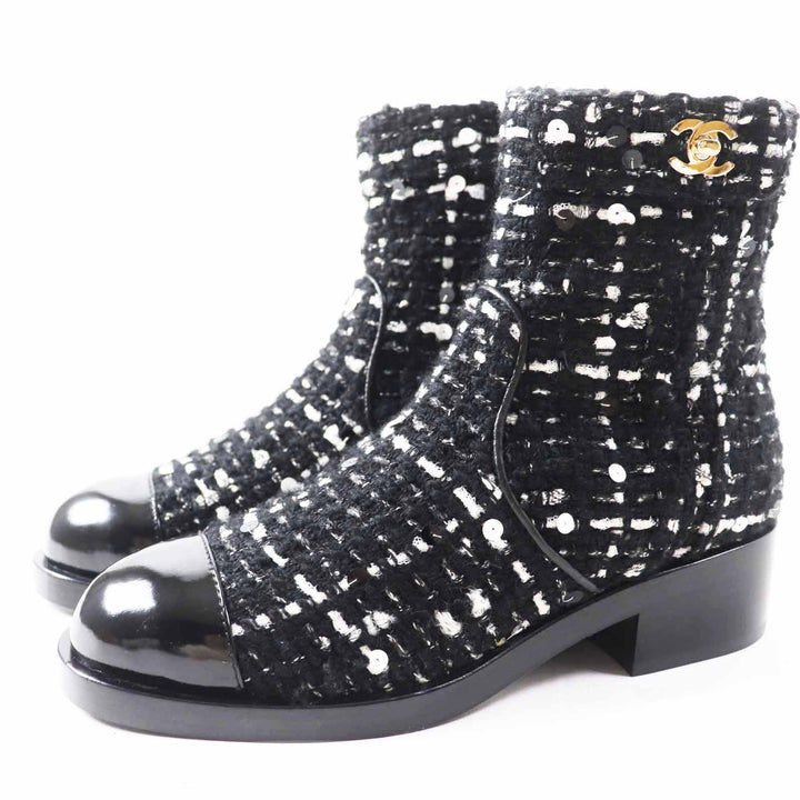 Pristine CHANEL short boots COCO Mark Turnlock with Sequins Women 36 G36763