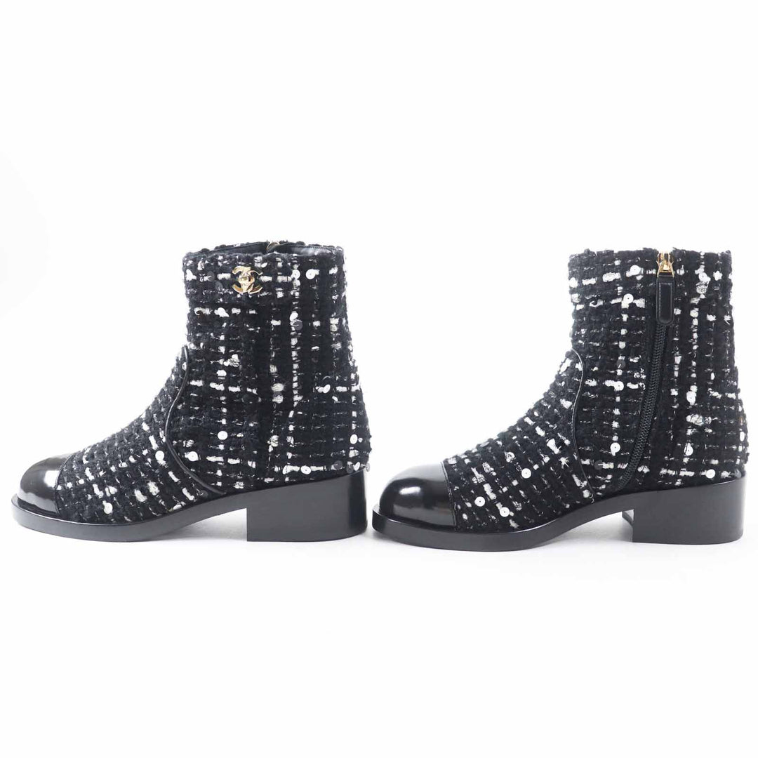Pristine CHANEL short boots COCO Mark Turnlock with Sequins Women 36 G36763