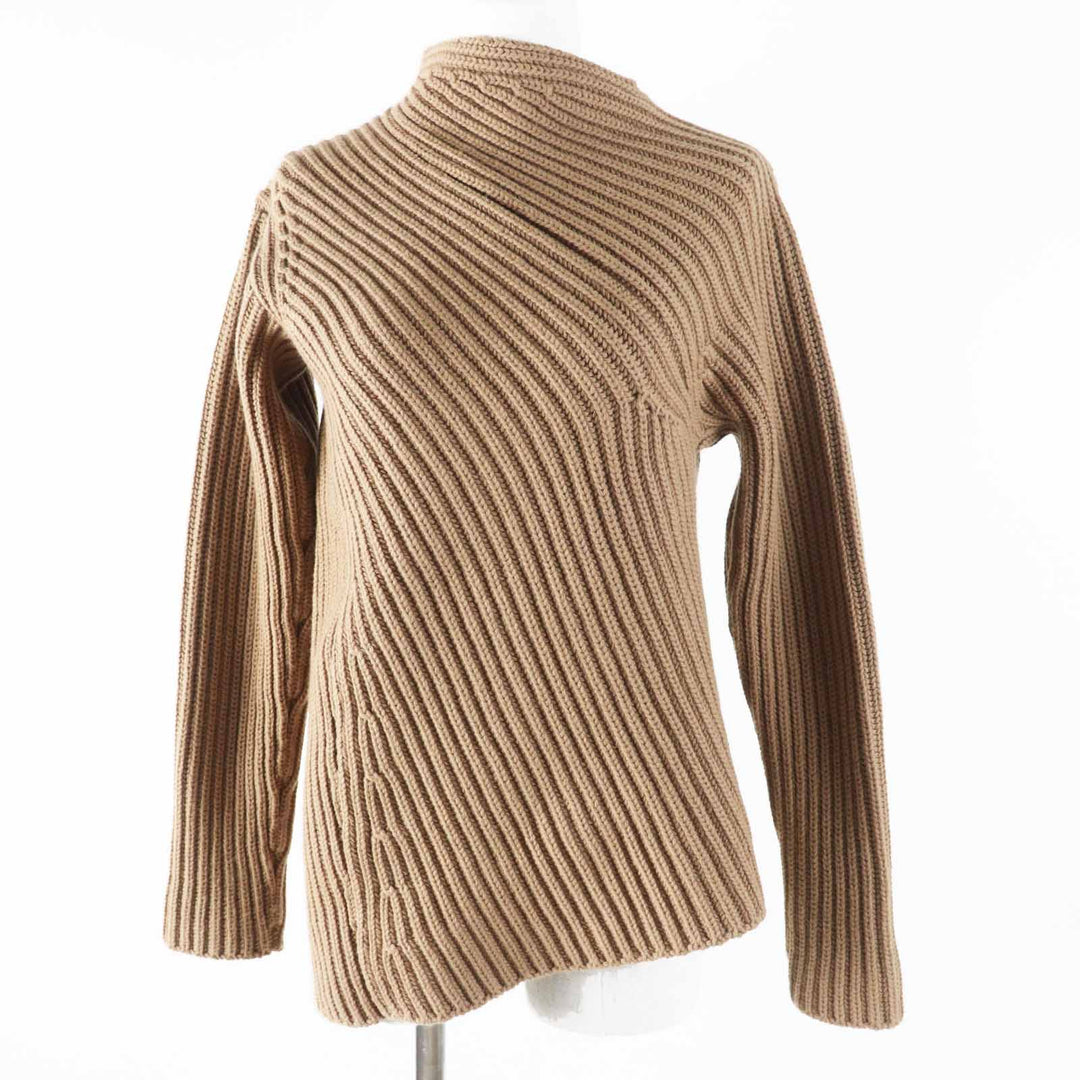 Excellent JIL SANDER knit Asymmetrical Long Sleeve Brown beige wool Women 34 JSPT751054