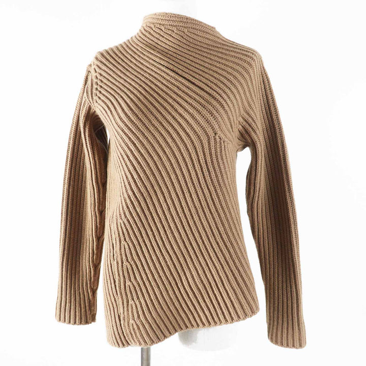 Excellent JIL SANDER knit Asymmetrical Long Sleeve Brown beige wool Women 34 JSPT751054