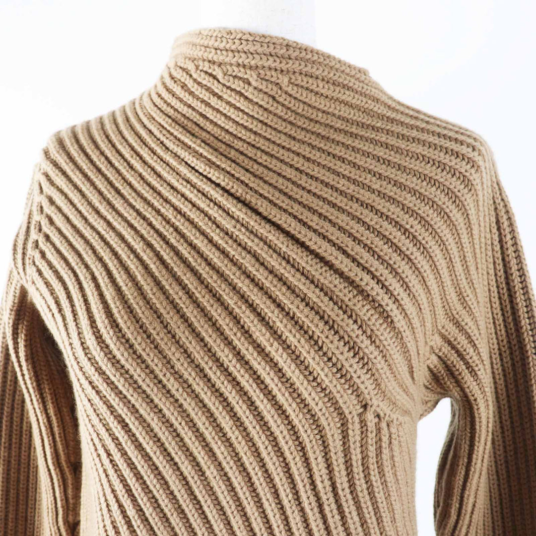 Excellent JIL SANDER knit Asymmetrical Long Sleeve Brown beige wool Women 34