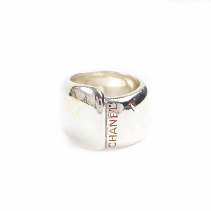 Great CHANEL Ring logo Silver SV925 Women
