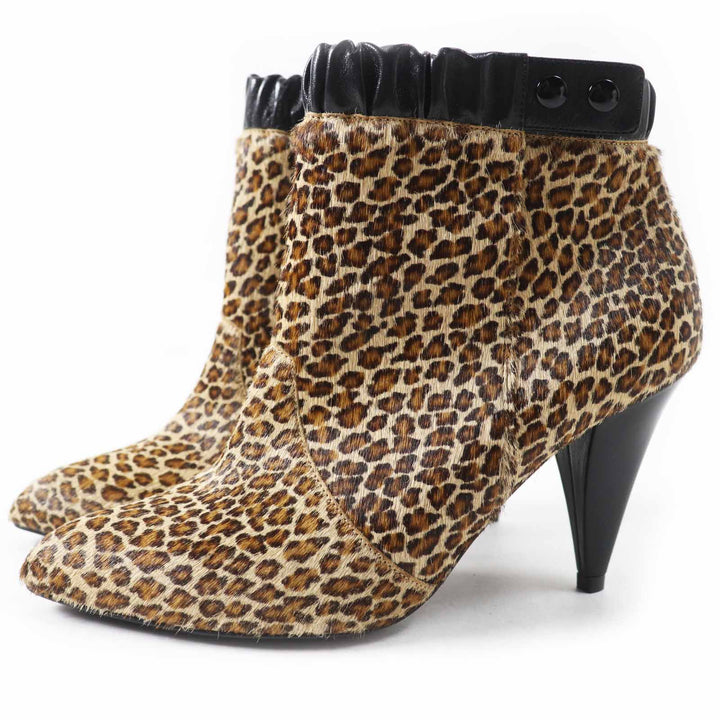 Excellent CELINE short boots Leopard Pattern Pointed Toe Brown black Harako