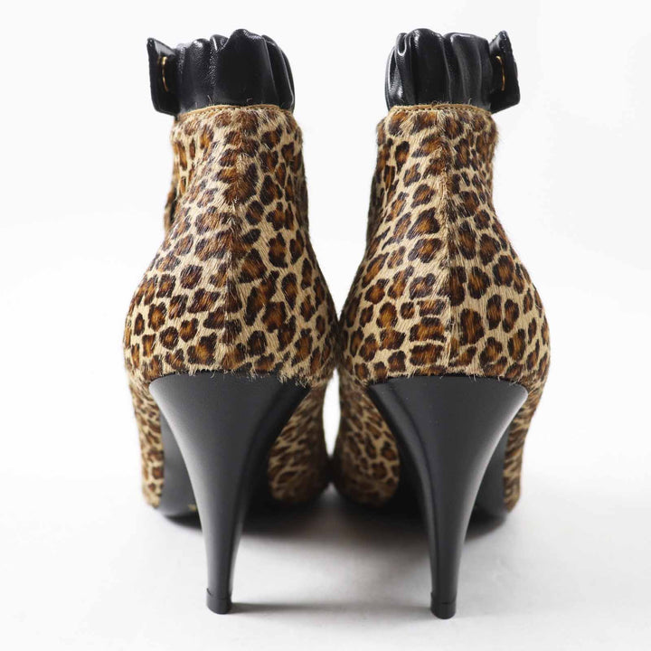 Excellent CELINE short boots Leopard Pattern Pointed Toe Brown black Harako