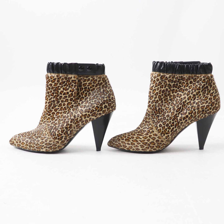Excellent CELINE short boots Leopard Pattern Pointed Toe Brown black Harako