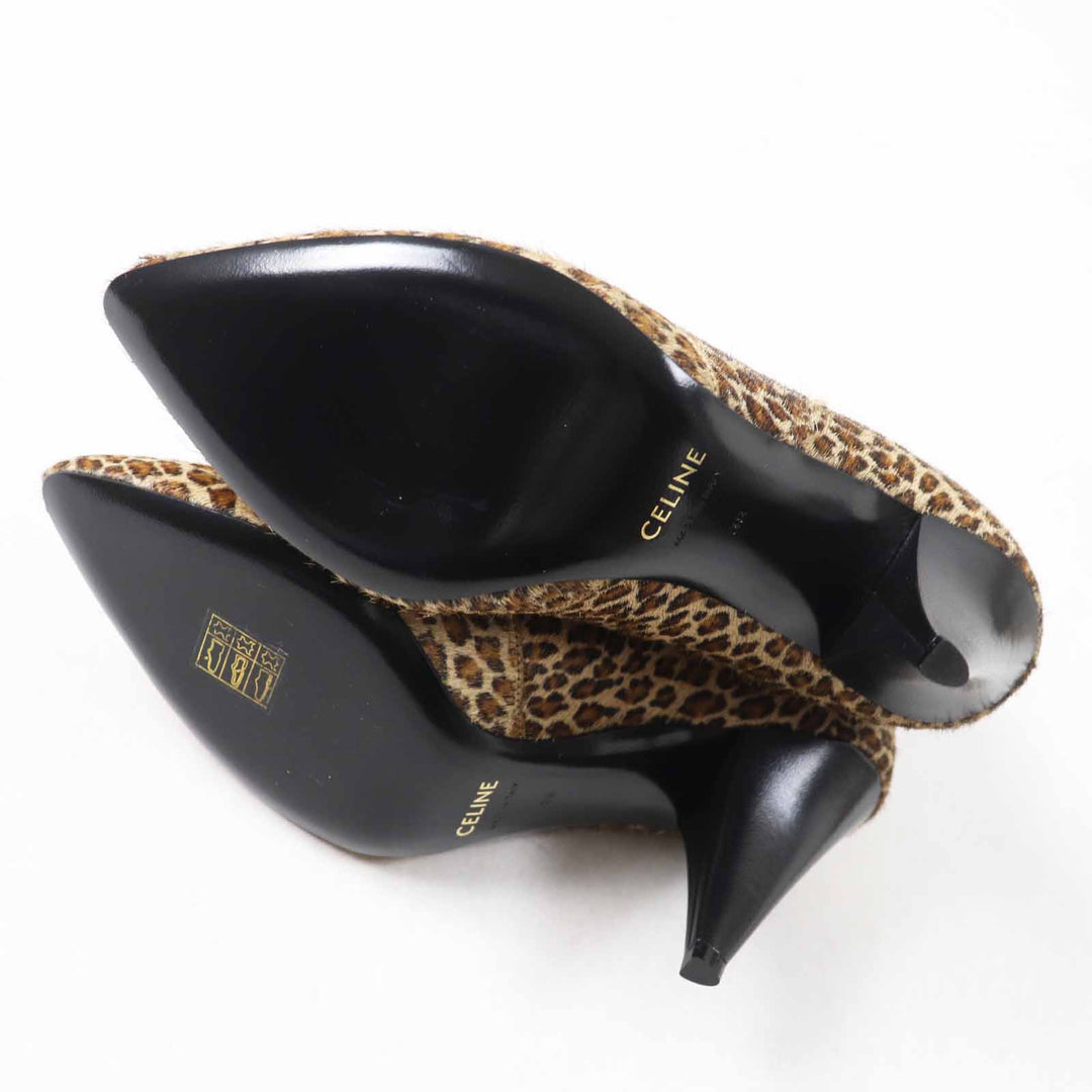 Excellent CELINE short boots Leopard Pattern Pointed Toe Brown black Harako Women 38