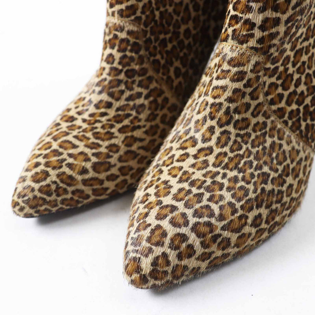 Excellent CELINE short boots Leopard Pattern Pointed Toe Brown black Harako