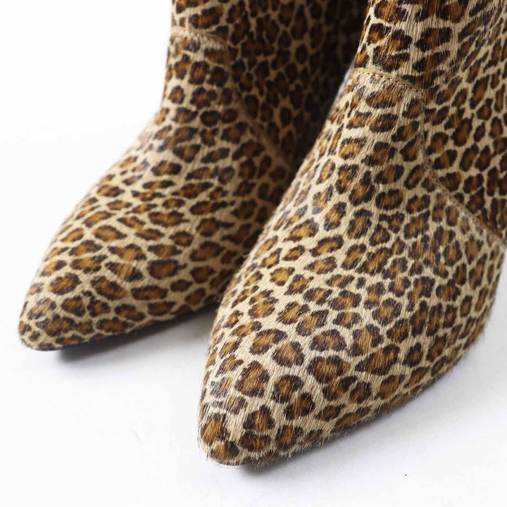 Excellent CELINE short boots Leopard Pattern Pointed Toe Brown black Harako