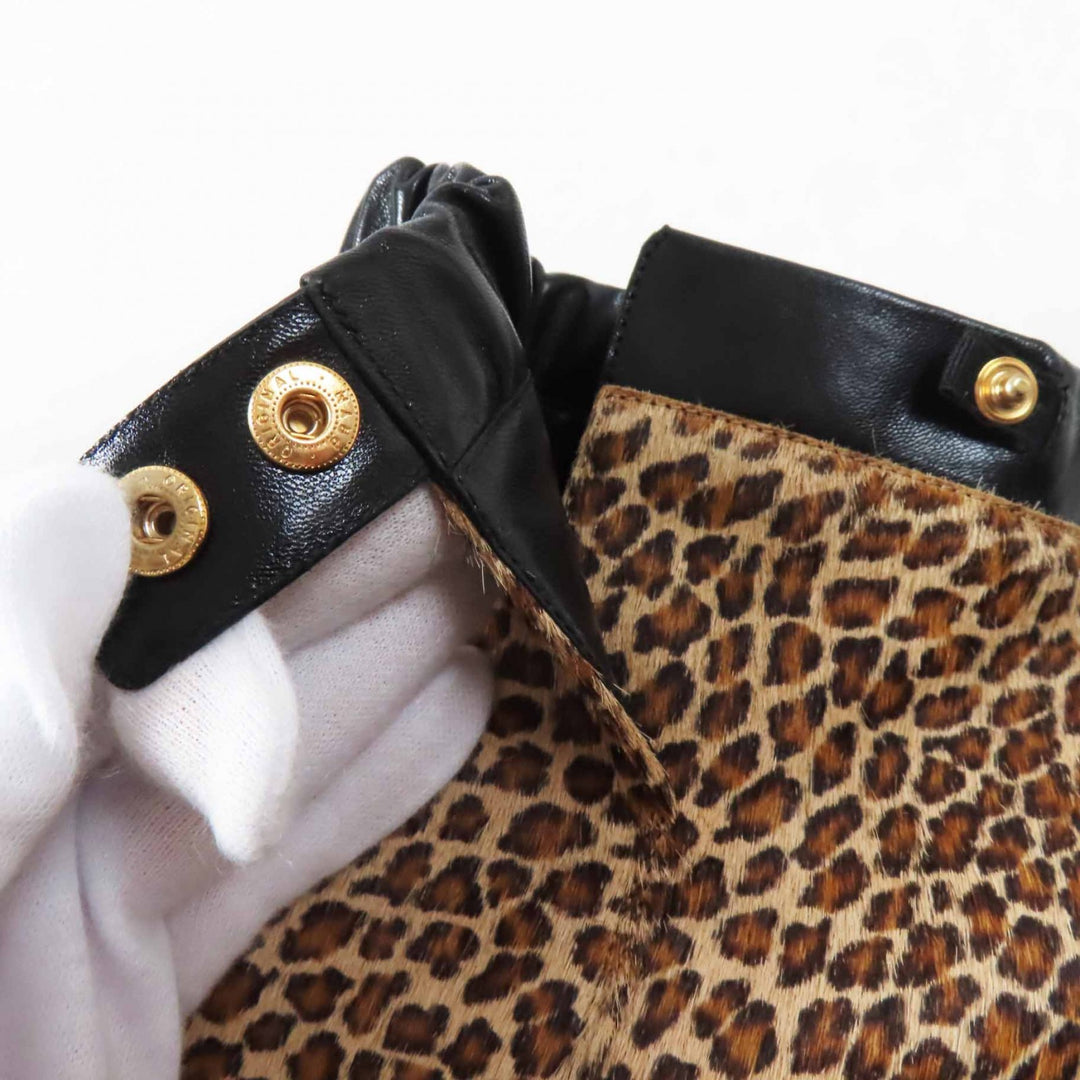 Excellent CELINE short boots Leopard Pattern Pointed Toe Brown black Harako
