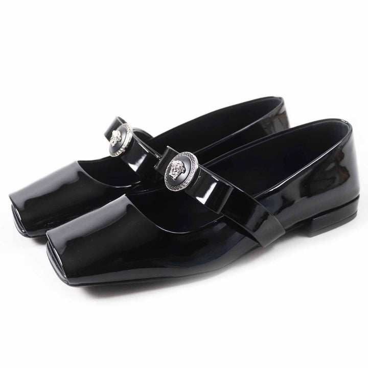 Pristine VERSACE pumps Jumbo Ribbon Ballerina Open to black Patent leather