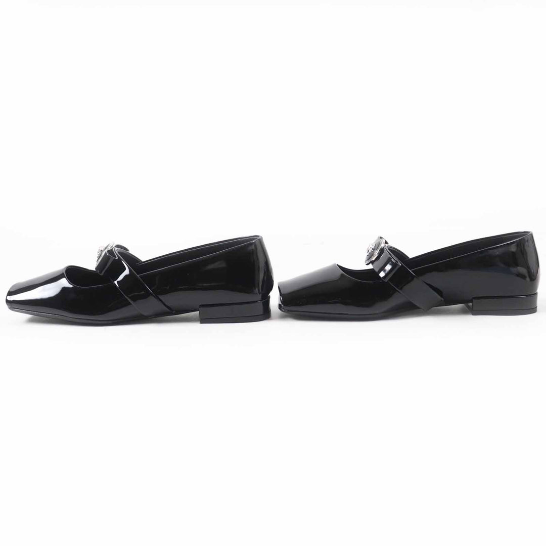 Pristine VERSACE pumps Jumbo Ribbon Ballerina Open to black Patent leather