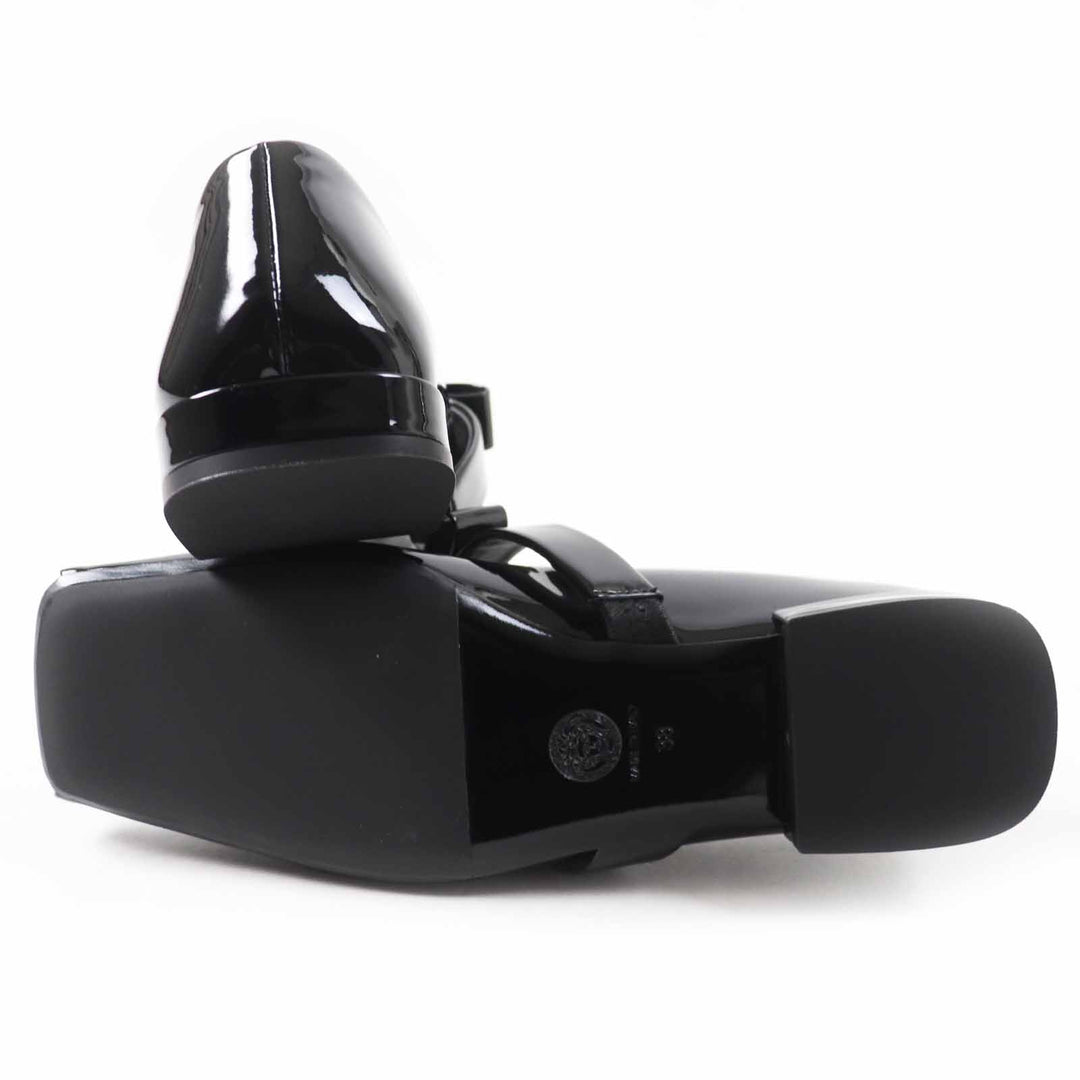 Pristine VERSACE pumps Jumbo Ribbon Ballerina Open to black Patent leather