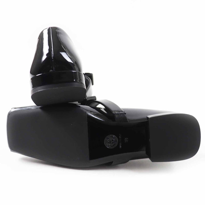 Pristine VERSACE pumps Jumbo Ribbon Ballerina Open to black Patent leather