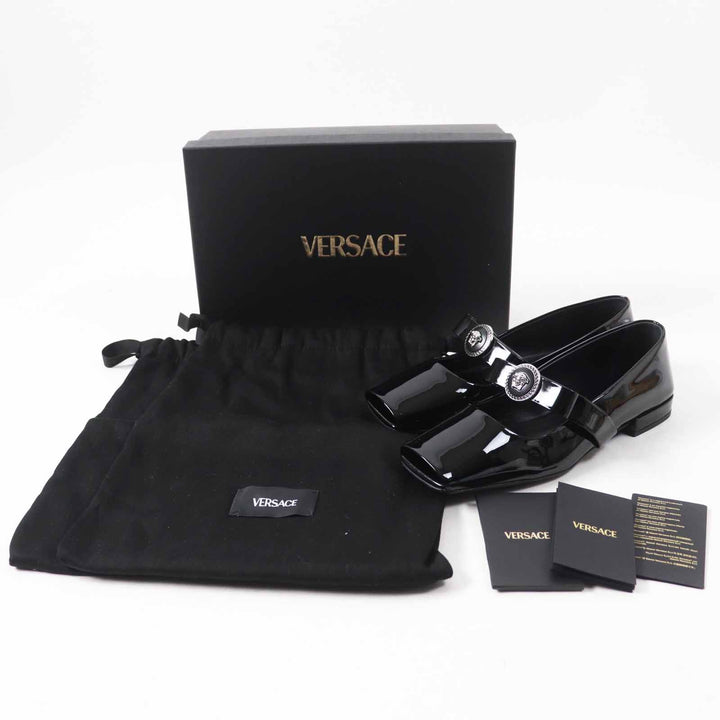 Pristine VERSACE pumps Jumbo Ribbon Ballerina Open to black Patent leather