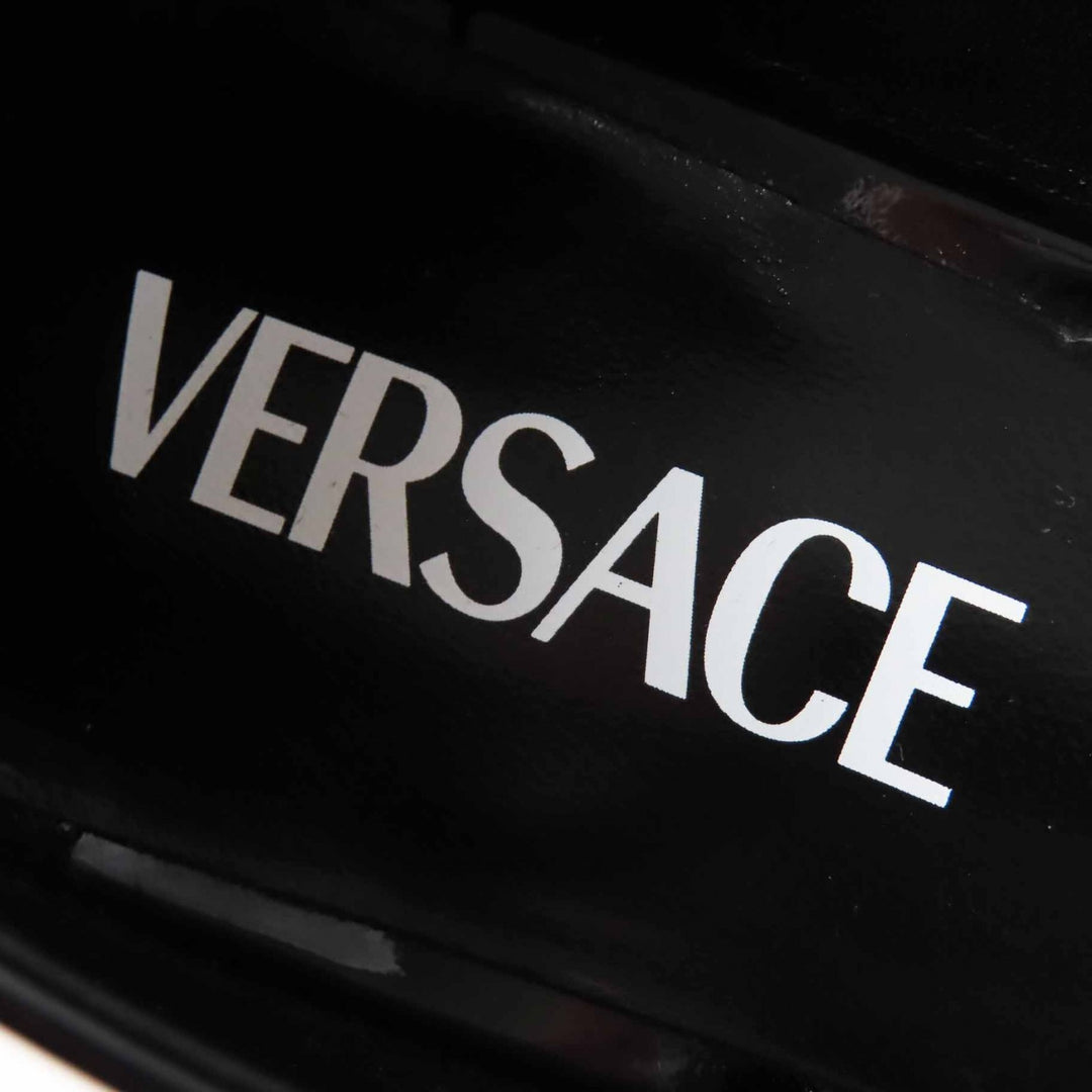 Pristine VERSACE pumps Jumbo Ribbon Ballerina Open to black Patent leather